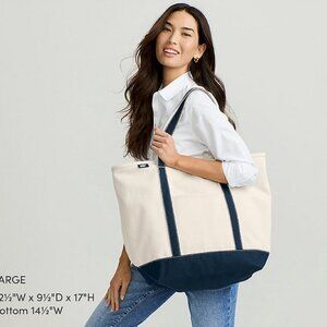 NWOT Land's End Large Natural 5 Pocket Open Top Canvas Tote Bag - Navy